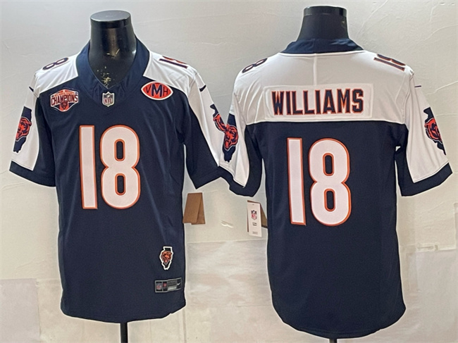 Men's Navy White Chicago Bears #18 Caleb Williams F.U.S.E. 2025 NFC North Division Champions & VMH Patch Vapor Untouchable Limited Stitched Football Jersey